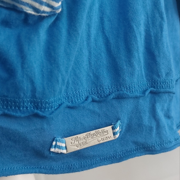 SUPERDRY Size 12 Vintage Thrift Hooded Dress M Blue Stripe Jersey Thumb Holes - Picture 4 of 11